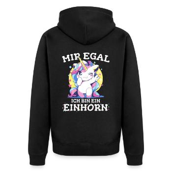 Einhorn Einhörner Fabelwesen Mystisch - Unisex Premium Bio Zip Hoodie - Schwarz - Hinten - Nico (187cm)