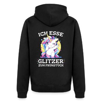 Einhorn Einhörner Fabelwesen Mystisch - Unisex Premium Bio Zip Hoodie - Schwarz - Hinten - Nico (187cm)