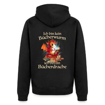 Buch Lesen Bücher Buch Nerd Bücherwurm - Unisex Premium Bio Zip Hoodie - Schwarz - Hinten - Nico (187cm)