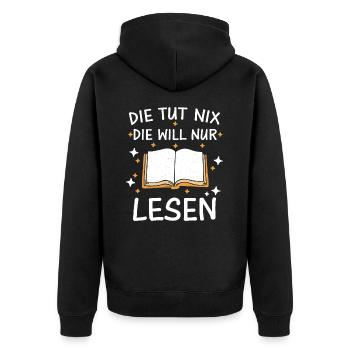 Buch Lesen Bücher Buch Nerd Bücherwurm - Unisex Premium Bio Zip Hoodie - Schwarz - Hinten - Nico (187cm)