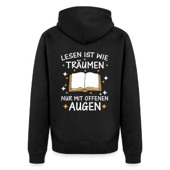 Buch Lesen Bücher Buch Nerd Bücherwurm - Unisex Premium Bio Zip Hoodie - Schwarz - Hinten - Nico (187cm)