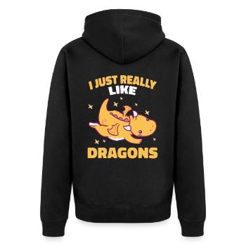 Drache Mystisch Drachen Fantasie - Unisex Premium Bio Zip Hoodie - Schwarz - Hinten - Nico (187cm)