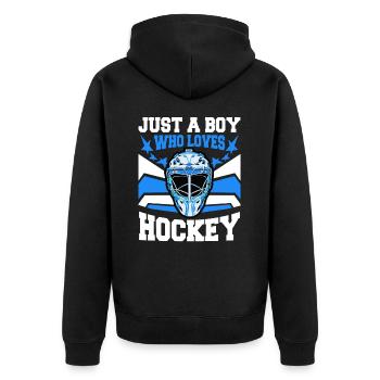 Eishockey Hockey Sport - Unisex Premium Bio Zip Hoodie - Schwarz - Hinten - Nico (187cm)