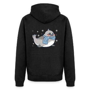 Robbe Robben Tier Seelöwe - Unisex Premium Bio Zip Hoodie - Schwarz - Hinten - Nico (187cm)