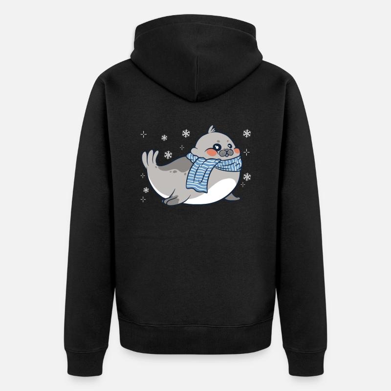 Robbe Robben Tier Seelöwe - Unisex Premium Bio Zip Hoodie - Schwarz