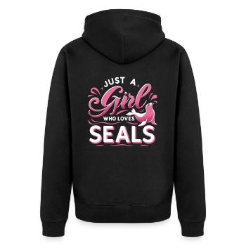 Robbe Robben Tier Seelöwe - Unisex Premium Bio Zip Hoodie - Schwarz - Hinten - Nico (187cm)
