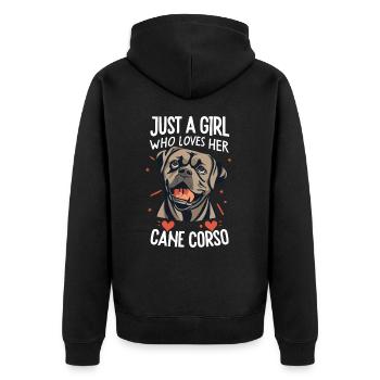 Cane Corso Hund - Unisex Premium Bio Zip Hoodie - Schwarz - Hinten - Nico (187cm)