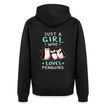 Pinguin Pinguine Tier - Unisex Premium Bio Zip Hoodie - Schwarz - Hinten - Nico (187cm)