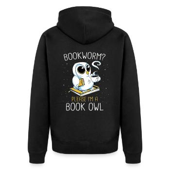 Bücher Buch lesen Bücherei Bibliothek Bücherwurm - Unisex Premium Bio Zip Hoodie - Schwarz - Hinten - Nico (187cm)
