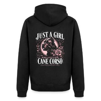 Cane Corso Hund - Unisex Premium Bio Zip Hoodie - Schwarz - Hinten - Nico (187cm)