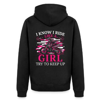 Motocross Dirtbike Supermoto - Unisex Premium Bio Zip Hoodie - Schwarz - Hinten - Nico (187cm)