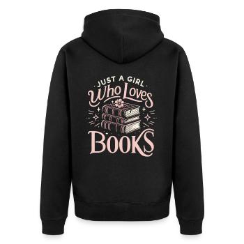 Bücher Buch lesen Bücherei Bibliothek Bücherwurm - Unisex Premium Bio Zip Hoodie - Schwarz - Hinten - Nico (187cm)
