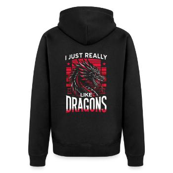 Drache Mystisch Drachen Fantasie - Unisex Premium Bio Zip Hoodie - Schwarz - Hinten - Nico (187cm)