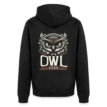Eule Vogel Tier Eulen - Unisex Premium Bio Zip Hoodie - Schwarz - Hinten - Nico (187cm)