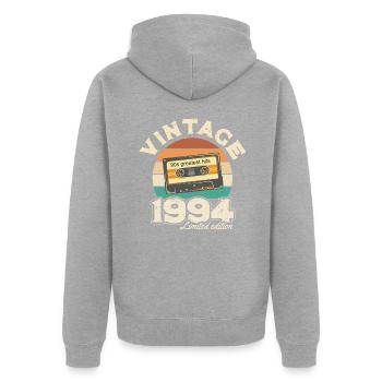Cassette coucher de soleil rétro 1994 - Cadeau d’anniversaire 1994 - Veste à capuche bio Premium Unisexe - gris chiné - Dos - Nico (187cm)