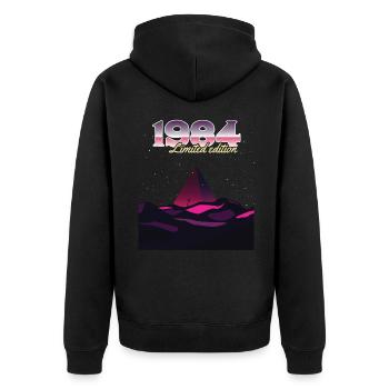 1984 SW pyramide édition limitée - 1984 Anniversaire - Veste à capuche bio Premium Unisexe - noir - Dos - Nico (187cm)
