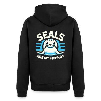 Robbe Robben Tier Seelöwe - Unisex Premium Bio Zip Hoodie - Schwarz - Hinten - Nico (187cm)