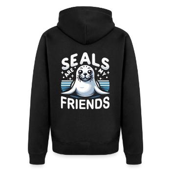 Robbe Robben Tier Seelöwe - Unisex Premium Bio Zip Hoodie - Schwarz - Hinten - Nico (187cm)