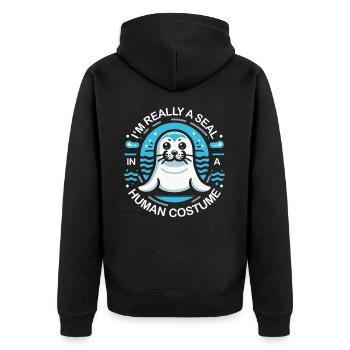 Robbe Robben Tier Seelöwe - Unisex Premium Bio Zip Hoodie - Schwarz - Hinten - Nico (187cm)