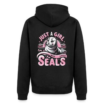 Robbe Robben Tier Seelöwe - Unisex Premium Bio Zip Hoodie - Schwarz - Hinten - Nico (187cm)