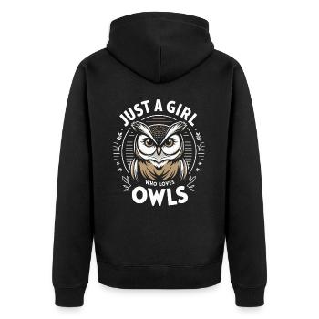 Eule Vogel Tier Eulen - Unisex Premium Bio Zip Hoodie - Schwarz - Hinten - Nico (187cm)