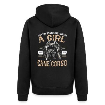Cane Corso Hund - Unisex Premium Bio Zip Hoodie - Schwarz - Hinten - Nico (187cm)