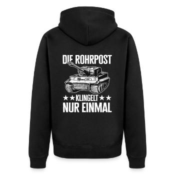 Panzer Kampfpanzer Panzerkampfwagen Panzerfahrer - Unisex Premium Bio Zip Hoodie - Schwarz - Hinten - Nico (187cm)