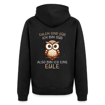 Nachteule Eule Eulen Vogel - Unisex Premium Bio Zip Hoodie - Schwarz - Hinten - Nico (187cm)
