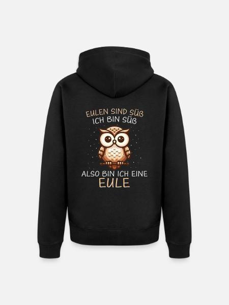 Nachteule Eule Eulen Vogel - Unisex Premium Bio Zip Hoodie - Schwarz