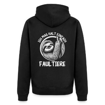 Faultier Faultiere Tier Schlafen Faul - Unisex Premium Bio Zip Hoodie - Schwarz - Hinten - Nico (187cm)