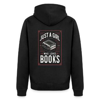 Bücher Buch lesen Bücherei Bibliothek Bücherwurm - Unisex Premium Bio Zip Hoodie - Schwarz - Hinten - Nico (187cm)