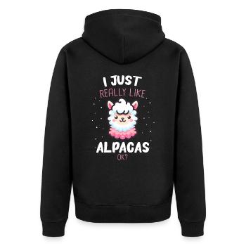 Alpaka Llama - Unisex Premium Bio Zip Hoodie - Schwarz - Hinten - Nico (187cm)