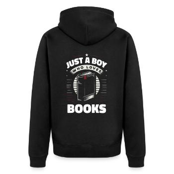 Bücher Buch lesen Bücherei Bibliothek Bücherwurm - Unisex Premium Bio Zip Hoodie - Schwarz - Hinten - Nico (187cm)