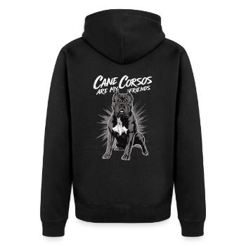 Cane Corso Hund - Unisex Premium Bio Zip Hoodie - Schwarz - Hinten - Nico (187cm)