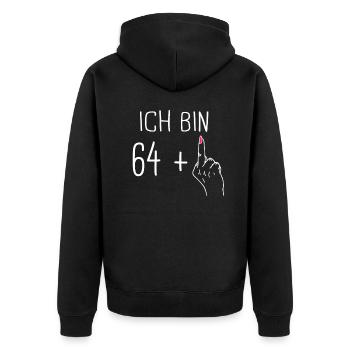 Geburtstagsgeschenk 65 Jahre Geburtstagskind - Unisex Premium Bio Zip Hoodie - Schwarz - Hinten - Nico (187cm)