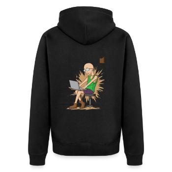 Un nerd buvant du café tout en hachant s’accroche au café - Veste à capuche bio Premium Unisexe - noir - Dos - Nico (187cm)
