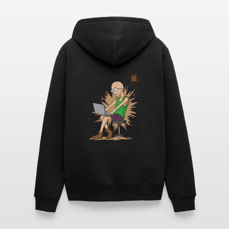 Coffee drinking nerd while chopping hangs on coffee Unisex Premium Organic Zip Hoodie