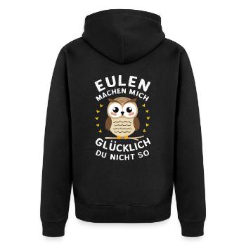 Nachteule Eule Eulen Vogel - Unisex Premium Bio Zip Hoodie - Schwarz - Hinten - Nico (187cm)