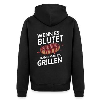 Grillen Grill BBQ Barbecue Grillschürze Griller - Unisex Premium Bio Zip Hoodie - Schwarz - Hinten - Nico (187cm)