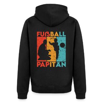 Papa Fußball Trikot Vatertag Papitän Spruch Lustig - Unisex Premium Bio Zip Hoodie - Schwarz - Hinten - Nico (187cm)