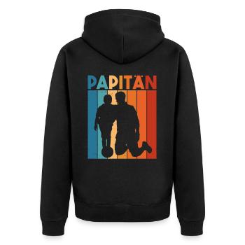 Papa Fußball Trikot Retro - Papitän Spruch Lustig - Unisex Premium Bio Zip Hoodie - Schwarz - Hinten - Nico (187cm)