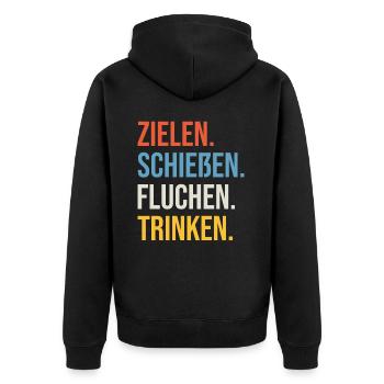 Fußball Zielen Schießen Fluchen Trinken Saufen - Unisex Premium Bio Zip Hoodie - Schwarz - Hinten - Nico (187cm)