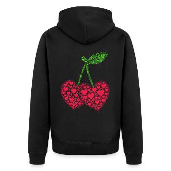 Kirsche Kirschen Früchte Essen - Unisex Premium Bio Zip Hoodie - Schwarz - Hinten - Nico (187cm)