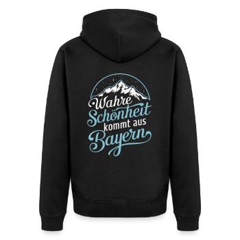 Freistaat Bayern Bayrisch - Unisex Premium Bio Zip Hoodie - Schwarz - Hinten - Nico (187cm)