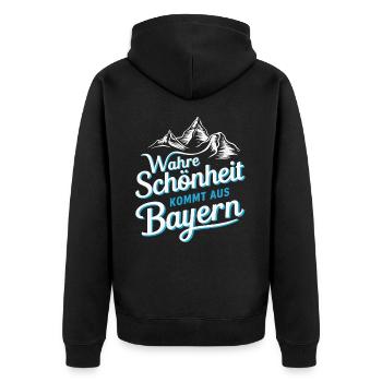 Freistaat Bayern Bayrisch - Unisex Premium Bio Zip Hoodie - Schwarz - Hinten - Nico (187cm)