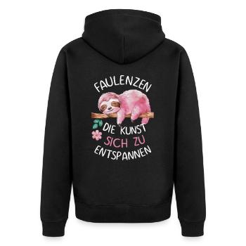 Faultier Faultiere Tier Schlafen Faul - Unisex Premium Bio Zip Hoodie - Schwarz - Hinten - Nico (187cm)