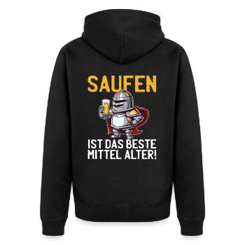 Saufen Ist das beste Mittelalter Spruch Ritter - Unisex Premium Bio Zip Hoodie - Schwarz - Hinten - Nico (187cm)