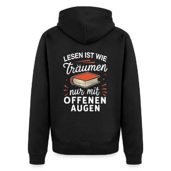 Buch Lesen Bücher Buch Nerd Bücherwurm - Unisex Premium Bio Zip Hoodie - Schwarz - Hinten - Nico (187cm)