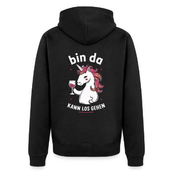 Einhorn Einhörner Fabelwesen Mystisch - Unisex Premium Bio Zip Hoodie - Schwarz - Hinten - Nico (187cm)