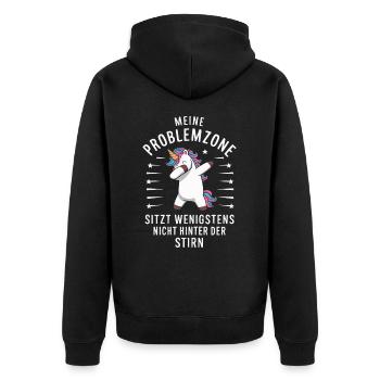 Einhorn Einhörner Fabelwesen Mystisch - Unisex Premium Bio Zip Hoodie - Schwarz - Hinten - Nico (187cm)
